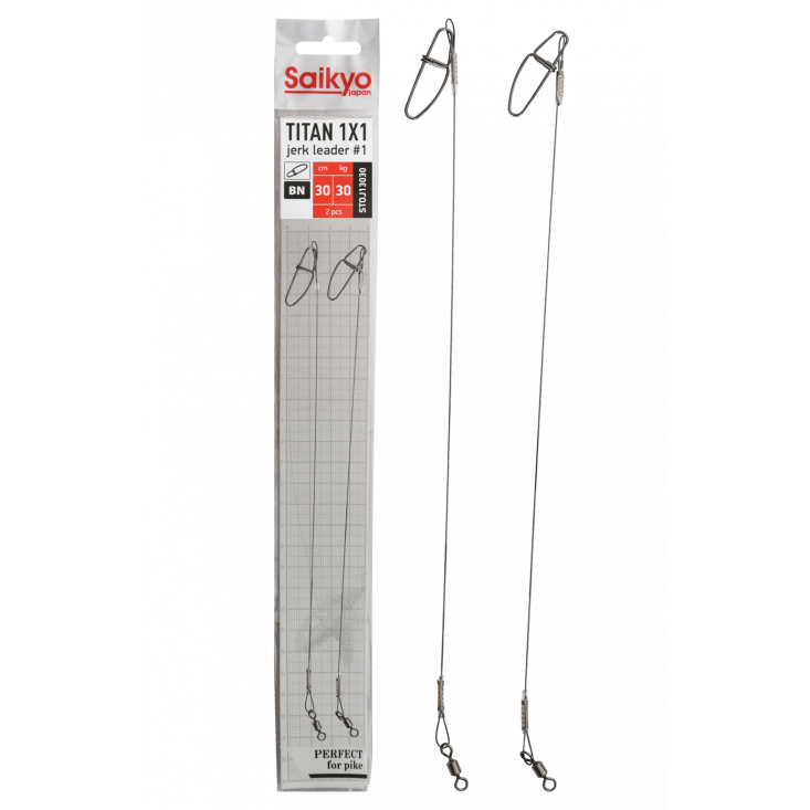 Поводок Saikyo Titan 1x1 Jerk №1 STOJ13030, 30кг/30см, 2шт